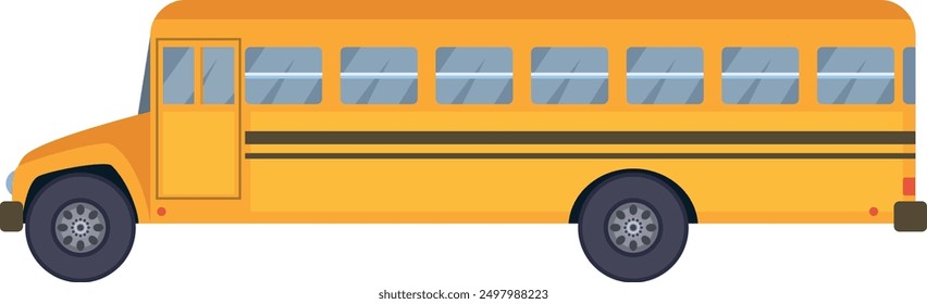 Vista lateral del autobús escolar. Icono amarillo del transporte del niño