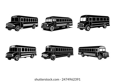 Colección de Ilustración vectorial de silueta de autobús escolar, concepto de regreso a la escuela 