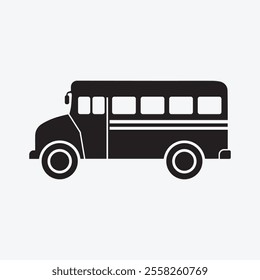 School Bus Simple Black Silhouette Vector, transportation Vehicle for School going Students.
