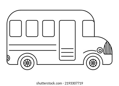 School bus. Sketch. Vector illustration. Vehicles that take children to school. Coloring book for children. Doodle style. Outline on isolated background. School theme. Illustration for web design.