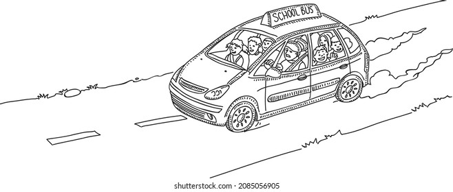 School bus - sketchy hand-drawn vector illustration. 