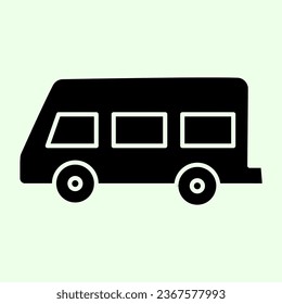 School bus solid icon. Retro minivan or minibus glyph style pictogram on white background. School van for students or pupils transportation for mobile concept and web design. Vector graphics
