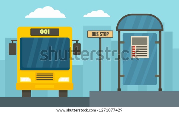 School bus station\
concept banner. Flat illustration of school bus station vector\
concept banner for web\
design