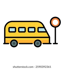 A school bus stop or public bus stop round line vector icon with editable stroke