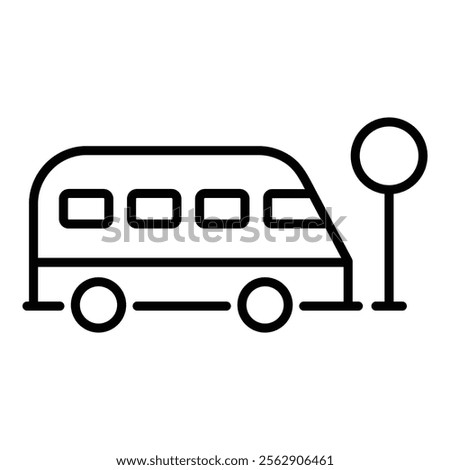 a school bus stop or public bus stop round line vector icon with editable stroke