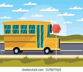 autobús escolar con señal de parada