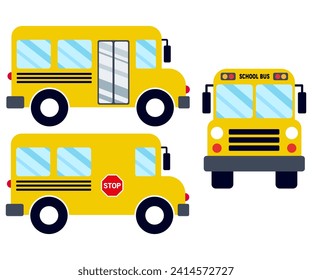 Bus escolar, transporte estudiantil, expresión académica, dibujos animados de vehículos amarillos, ilustración vectorial aislada en fondo blanco