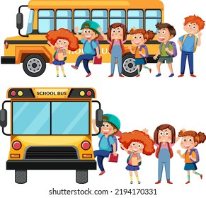 Ilustración de dibujos animados de escolares con estudiantes