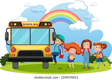 School Bus Students Cartoon Illustration Stock Vector (Royalty Free ...