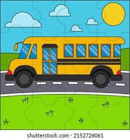 School bus suitable for children's puzzle vector illustration