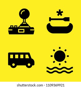 school bus, sun, canoe and joystick vector icon set. Sample icons set for web and graphic design