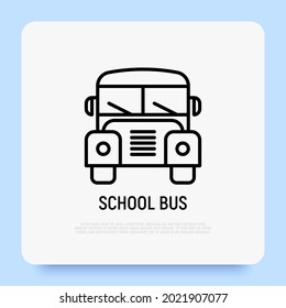 Schulbus dünne Linie Symbol. Moderne Vektorgrafik des öffentlichen Verkehrs.