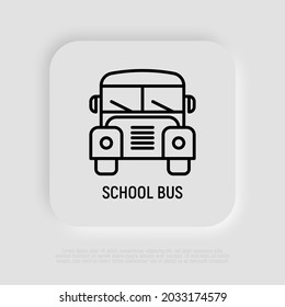 School bus thin line icon. Modern vector illustration of public transport.