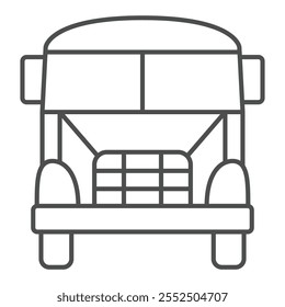 School bus thin line icon, back to school concept. Vector graphics. Transport sign on white background, outline style icon for mobile or web design