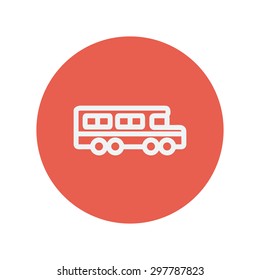 School bus thin line icon for web and mobile minimalistic flat design. Vector white icon inside the red circle.