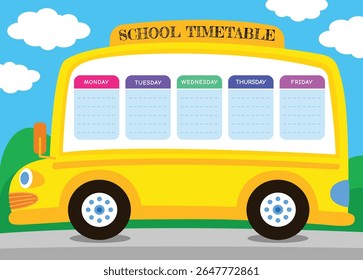 School bus with timetable template vector illustration