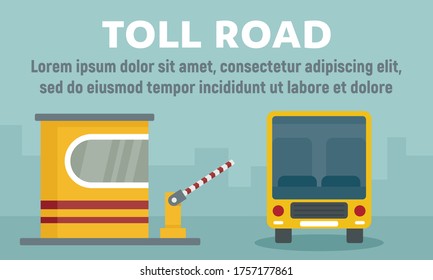 School bus toll road concept banner. Flat illustration of school bus toll road vector concept banner for web design