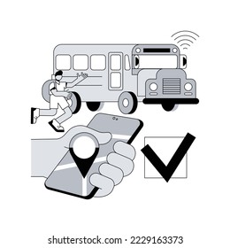 School bus tracking system abstract concept vector illustration. Bus tracking application, school smart transportation system, GPS location tracker, mobile navigation software abstract metaphor.