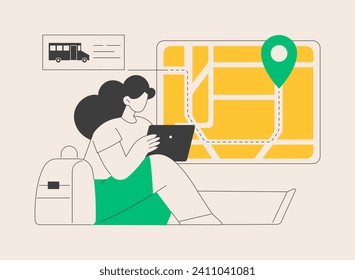 Schulbus-Tracking-System abstrakte Konzept Vektorgrafik. Bus-Tracking-Anwendung, intelligentes Schultransportsystem, GPS-Ortsverfolgung, abstrakte mobile Navigationssoftware-Metapher.