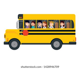 school bus transport with group of kids