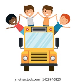 school bus transport with group of kids