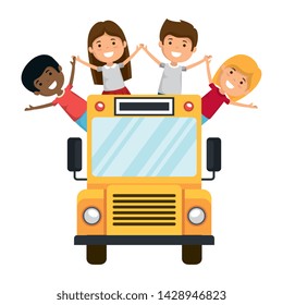 school bus transport with group of kids