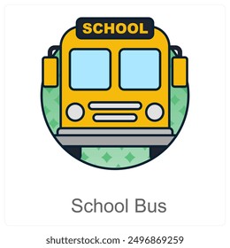 Autobús escolar y concepto de icono de transporte