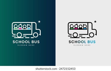 School bus van icon. Student college transportation logo vector sample design idea