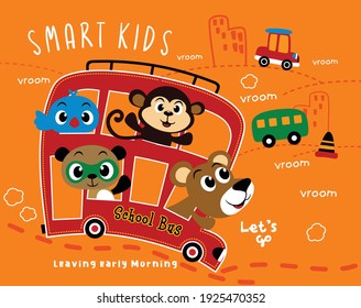 school bus, vector animals illustration graphic design for print