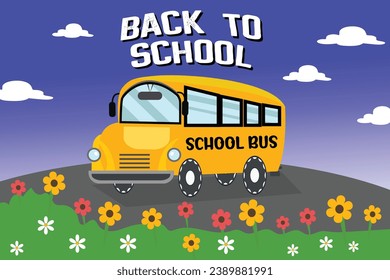 School bus vector with back to school background. vector illustration. 