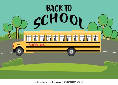 School bus vector with back to school background. vector illustration. 