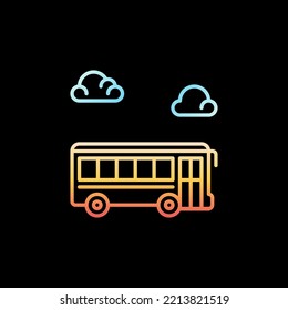 School Bus Vector Concept Outline Colored Icon. Schoolbus Side View Sign On Dark Background