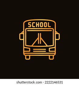 School Bus Vector Concept Yellow Outline Icon. Schoolbus Symbol On Dark Background