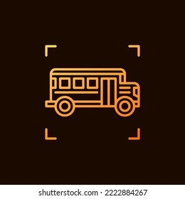 School Bus vector concept yellow outline icon on dark background