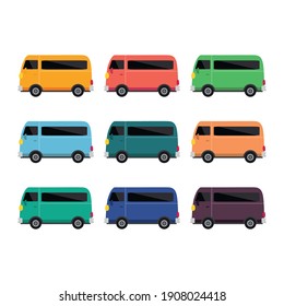  school bus vector, bus different color set of nine bus vector illustration on white background