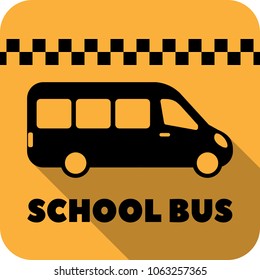 School bus vector flat icon for apps and websites. Bus on yellow background with shadow