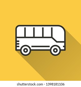 School bus vector icon with long shadow. Simple illustration isolated on yellow background for graphic and web design.