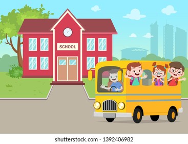 school bus in the school vector illustration