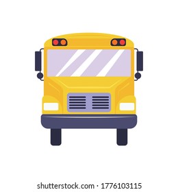 School bus vector illustration. Flat design image - front view of regular American yellow school bus. Isolated on white.