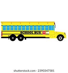 school bus in vector illustration. Illustration of school kids riding yellow transportation education. school bus safety stop drive vector. Travel automobile school bus public trip childhood truck.