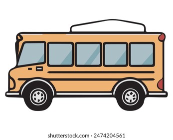 Ilustración vectorial de autobús escolar Profesor, estudiantes, aula, útiles escolares, concepto de regreso a la escuela