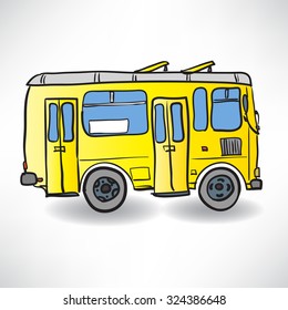 School bus. Vector illustration of a school yellow bus on the road