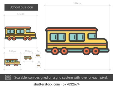 Icono de línea vectorial del bus escolar aislado en fondo blanco. Icono de línea de bus escolar para infografía, sitio web o aplicación. Icono escalable diseñado en un sistema de cuadrícula.