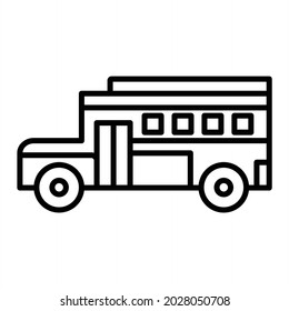 Icono De Contorno Del Vector De Autobús Escolar Aislado En Fondo Blanco

