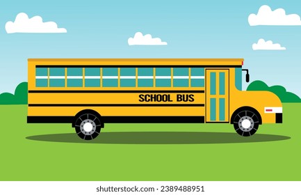 School bus Vector. school bus in street. Vector flat illustration.