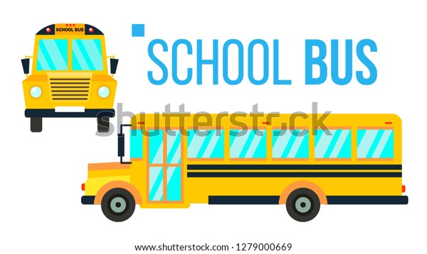 School Bus Vector. Yellow Classic School\
Vehicle. Two Sides. American. Education Concept. Isolated Flat\
Cartoon Illustration
