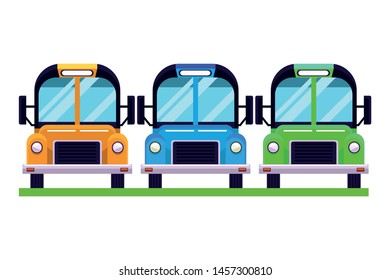 School bus vehciles parked front view isolated ,vector illustration graphic design.