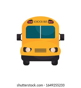 Design des Schulbusfahrzeugs im flachen Stil, Nahverkehrsreise Schnellfahrt Stadtmotorgeschwindigkeit und Vektorillustration zum Thema Fahren