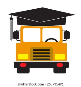 School Bus wearing graduation hat. Vector EPS 10.