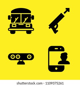 school bus, webcam, harpoon and smartphone vector icon set. Sample icons set for web and graphic design